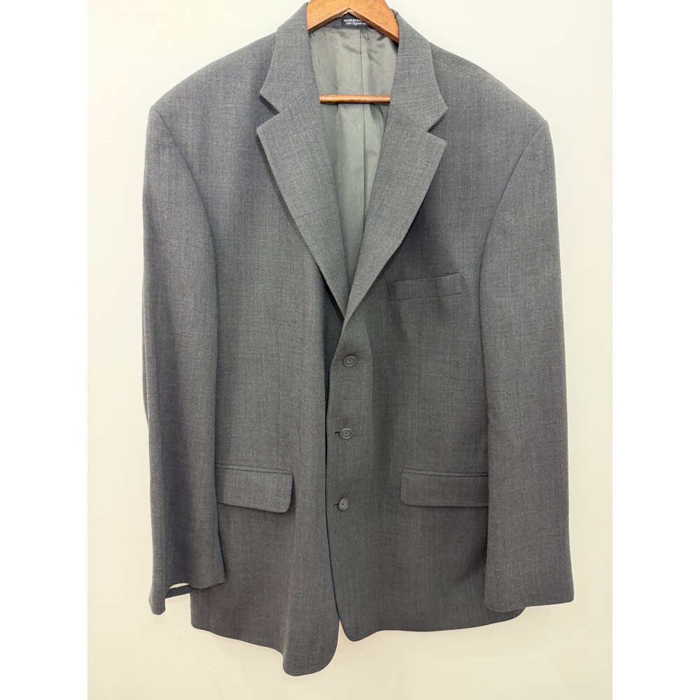 Oscar de la Renta Mens 48L Athletic Fit Gray 100% Wool 3 Button Blazer Jacket